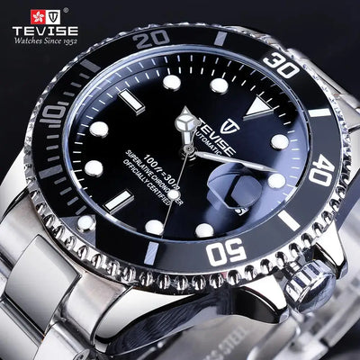 TEVISE Black Bezel Silver Stainlsee Steel Calendar Dispaly 2020 Luxury Brand Automatci Mechanical Wrist Watches Top Brand Luxury