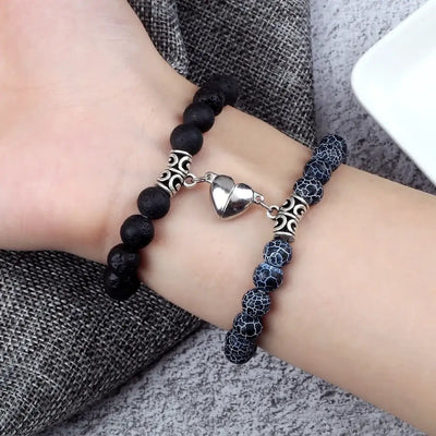 2Pcs/Set Heart shape Magnet Pendant Bracelet Couples Love Meaningful Natural Stone Bangles Jewelry 8MM Strench Pulsera Gift New