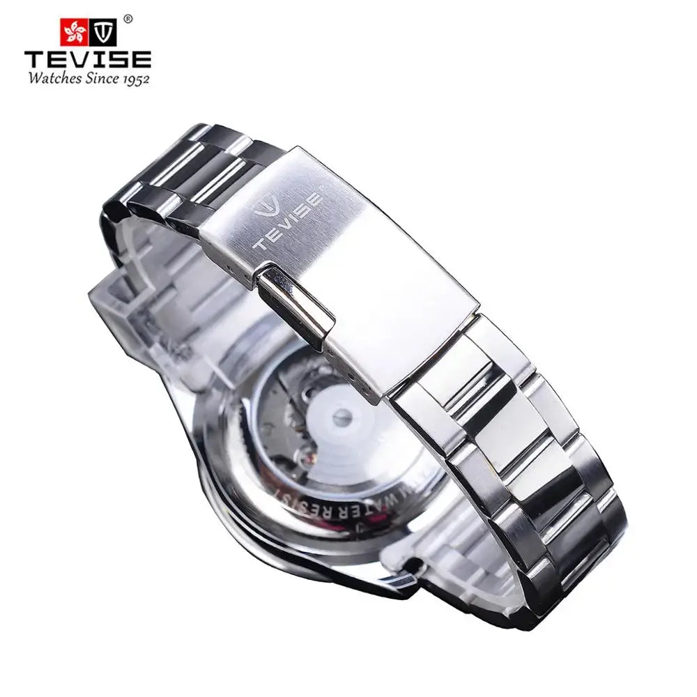 TEVISE Black Bezel Silver Stainlsee Steel Calendar Dispaly 2020 Luxury Brand Automatci Mechanical Wrist Watches Top Brand Luxury