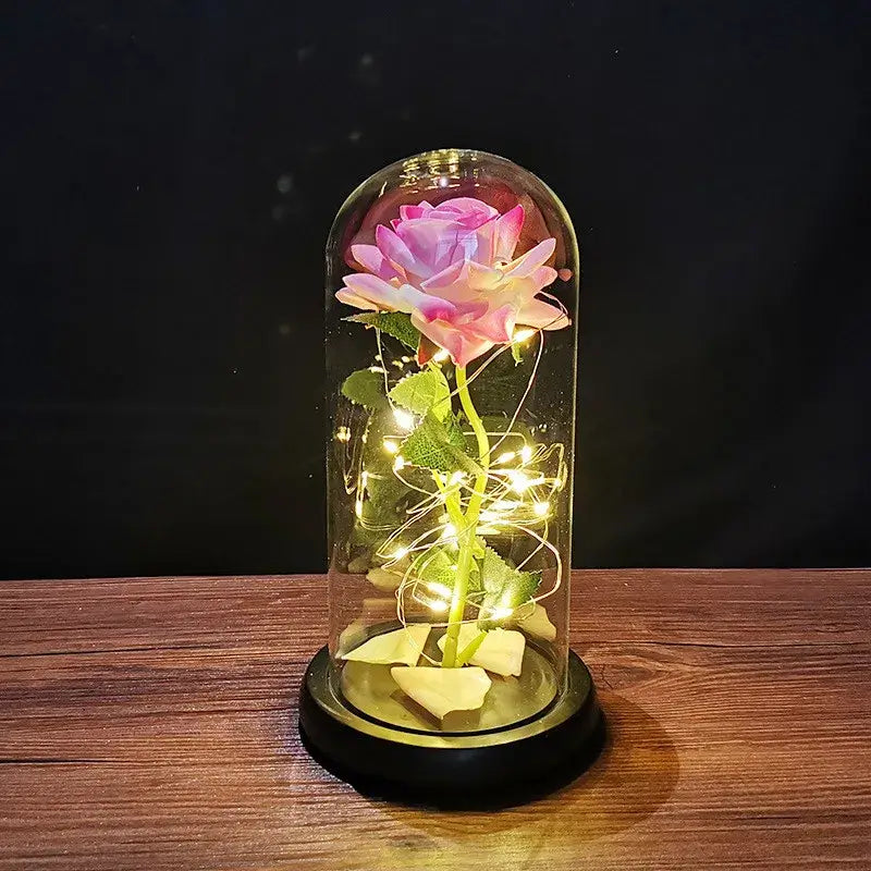 Valentines Day Gift for Girlfriend Eternal Rose LED Light Foil Flower In Cover Mothers Day Wedding favors Bridesmaid Gift