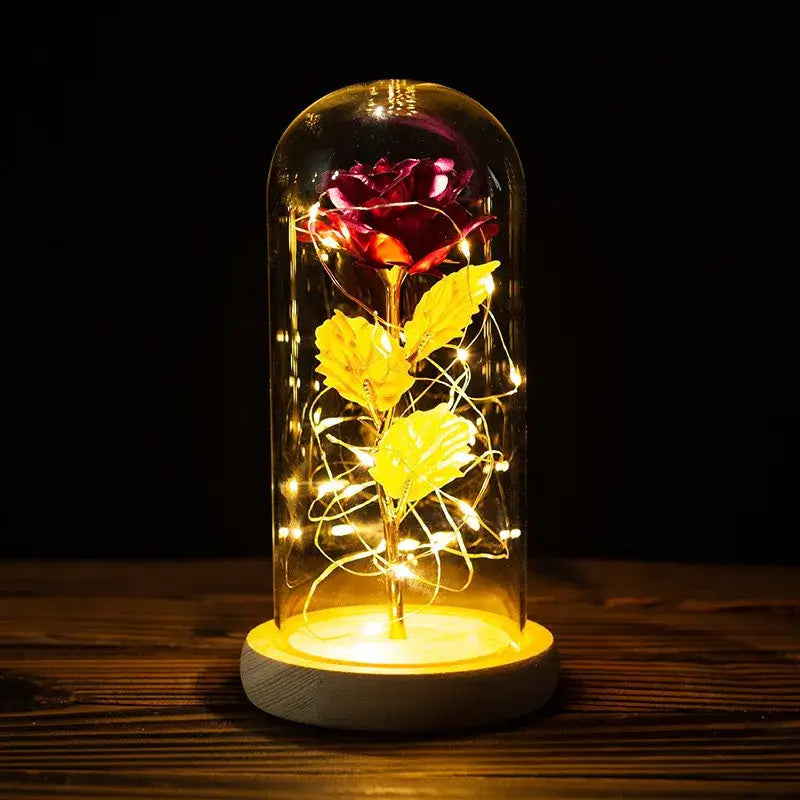 Valentines Day Gift for Girlfriend Eternal Rose LED Light Foil Flower In Cover Mothers Day Wedding favors Bridesmaid Gift