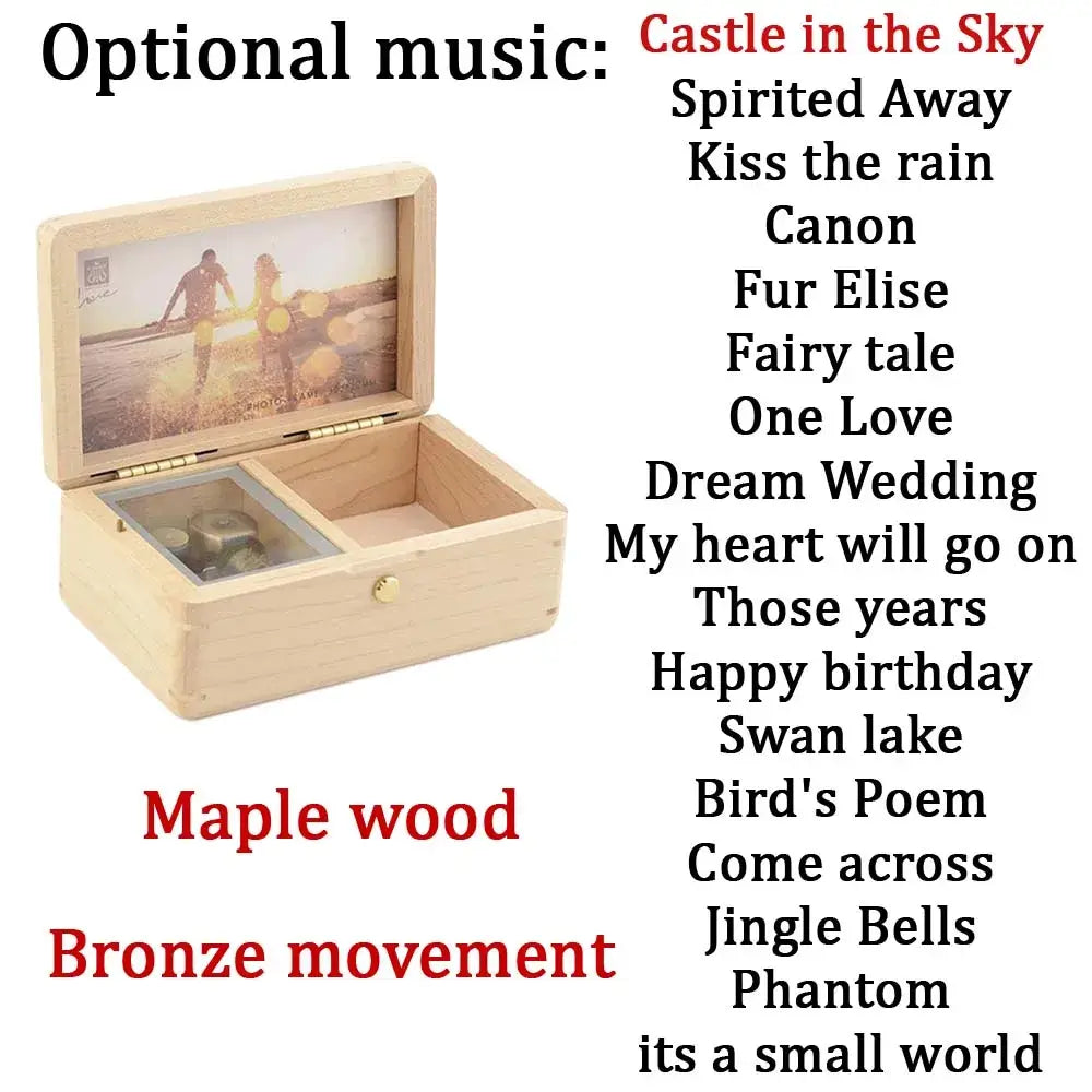 ROSIKING Hand Cranked Wood music box,jewelry box,photo customize gift,music box Castle in the Sky mechanism Birthday