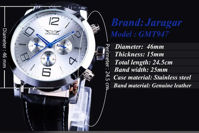 Jaragar 6 Blue Hands Display Fashion Design Silver Case Men Watches Top Brand Luxury Genuine Leather Strap Automatic Wrist Watch