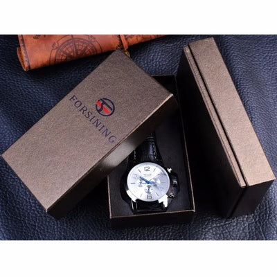 Jaragar 6 Blue Hands Display Fashion Design Silver Case Men Watches Top Brand Luxury Genuine Leather Strap Automatic Wrist Watch