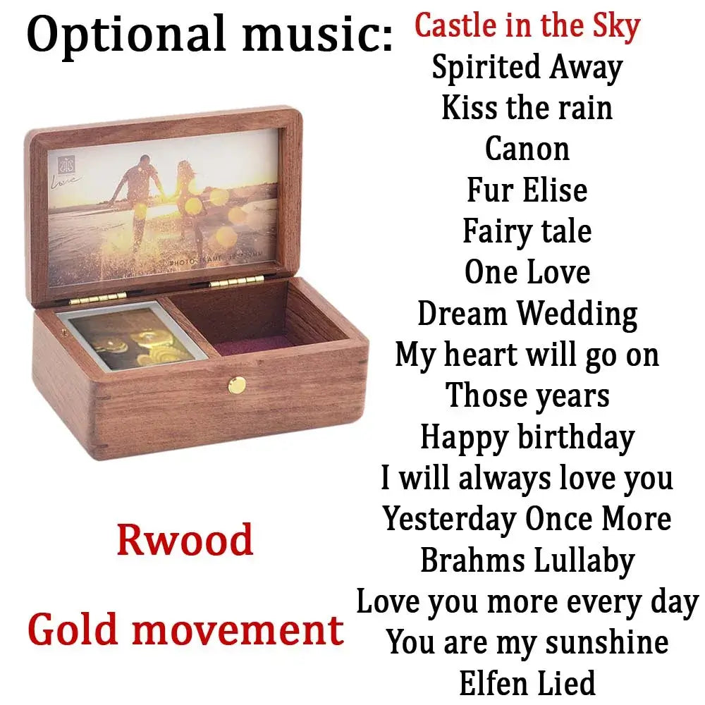 ROSIKING Hand Cranked Wood music box,jewelry box,photo customize gift,music box Castle in the Sky mechanism Birthday