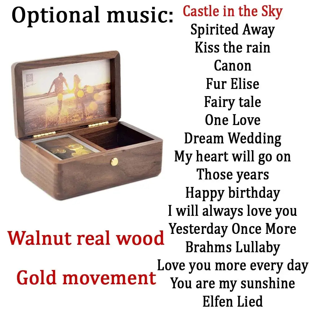 ROSIKING Hand Cranked Wood music box,jewelry box,photo customize gift,music box Castle in the Sky mechanism Birthday