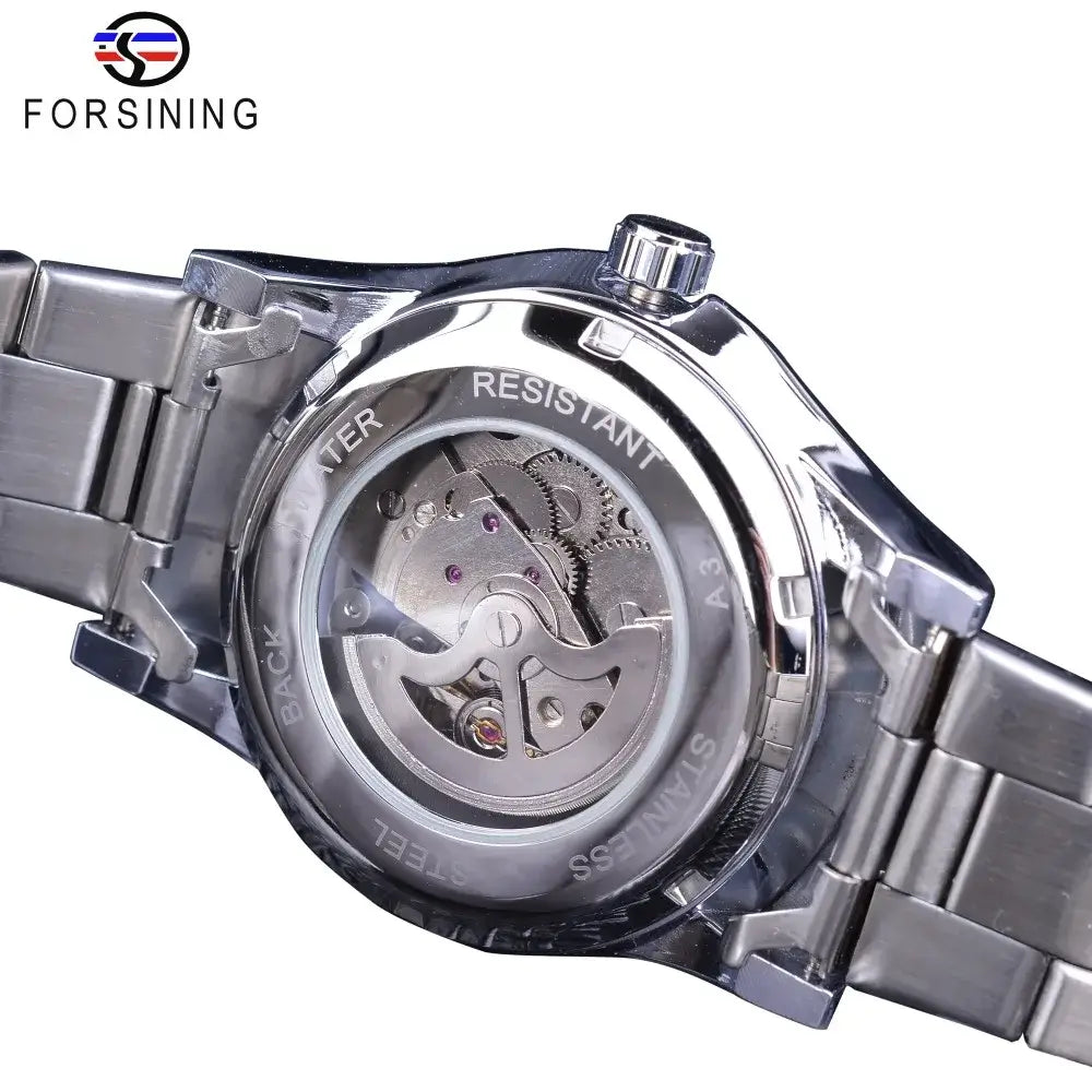 Forsining Classic Dragon Design Silver Stainless Steel Diamond Display Men Automatic Wrist Watches Top Brand Luxury Montre Homme