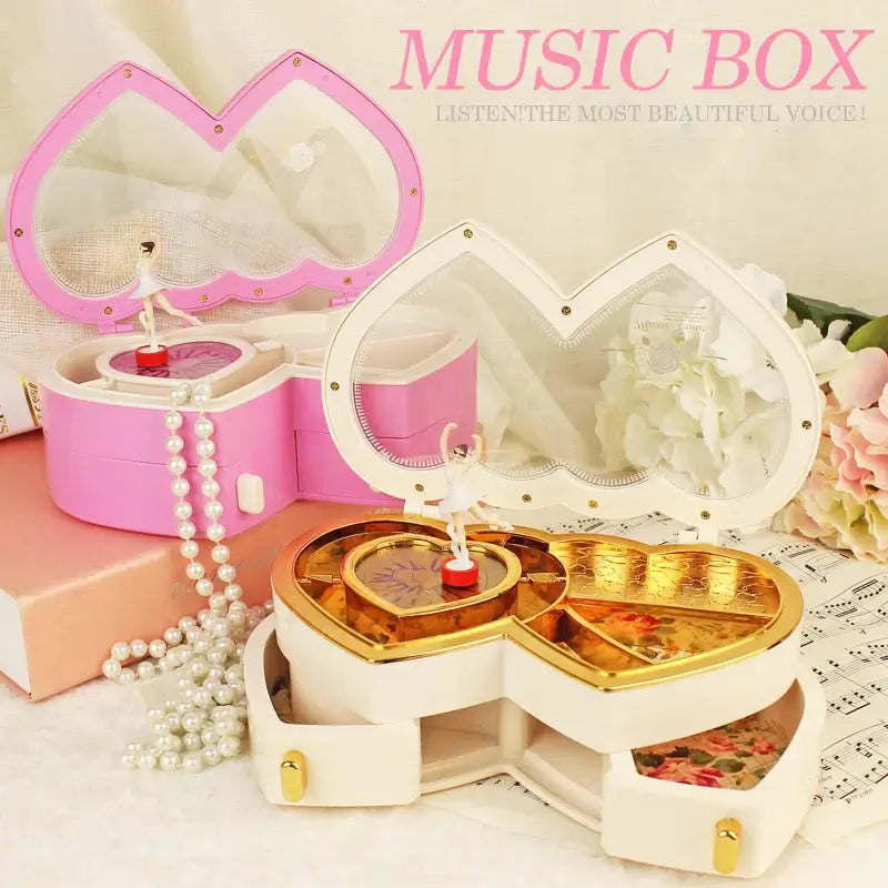 Classical For Elise Heart Music Box Birthday Gift Plastic Jewel Case Hand Cranked Dancing Ballet Girl Ballerina Musical Boxes