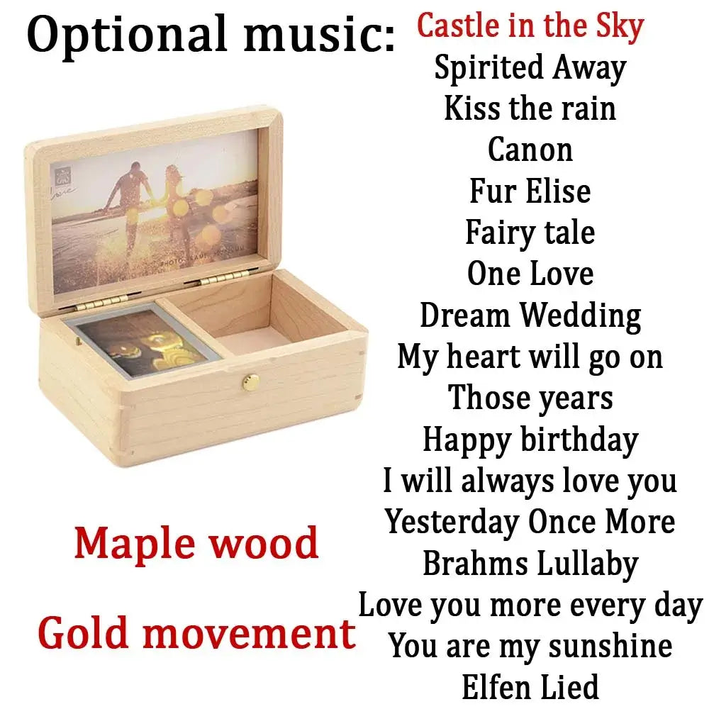 ROSIKING Hand Cranked Wood music box,jewelry box,photo customize gift,music box Castle in the Sky mechanism Birthday