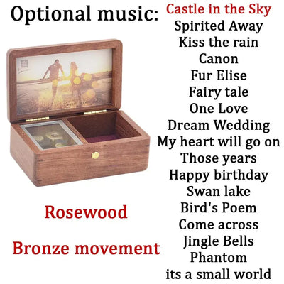 ROSIKING Hand Cranked Wood music box,jewelry box,photo customize gift,music box Castle in the Sky mechanism Birthday