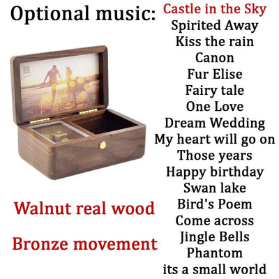 ROSIKING Hand Cranked Wood music box,jewelry box,photo customize gift,music box Castle in the Sky mechanism Birthday