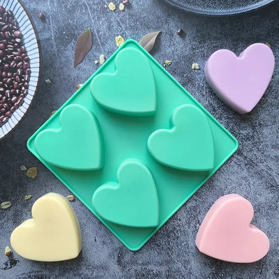 DIY 4 Holes Heart Shape Silicone Soap Molds For Handmake Baking Cooking Tools Molde Chocolate Kitchen Accessories