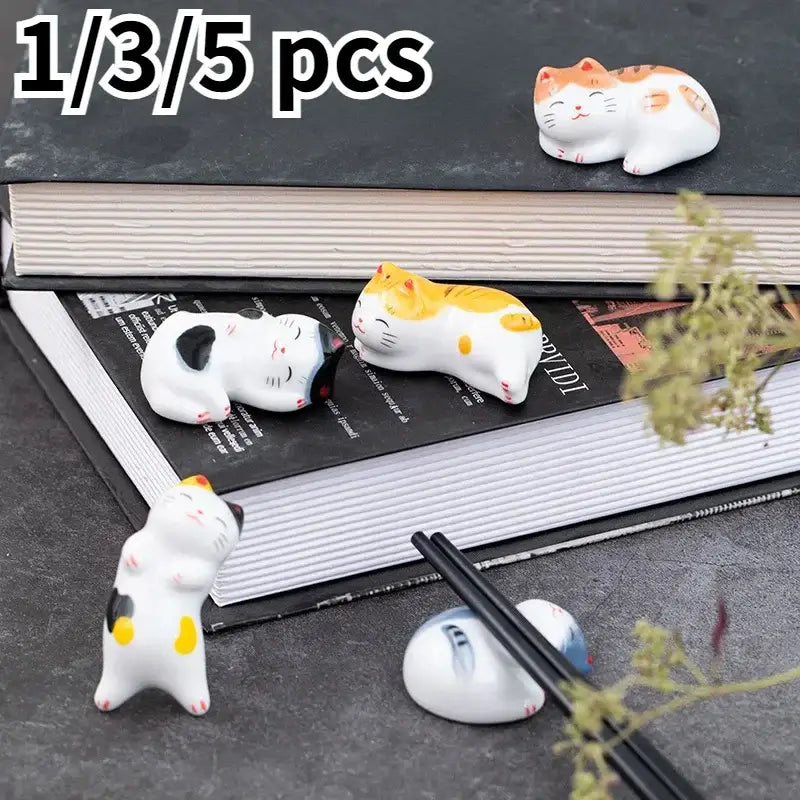 Ceramic Cute Cat Chopstick Holder Tableware Underglaze Restaurant Simple Oval Spoon Bracket Utensil for Kitchen Decoration Home