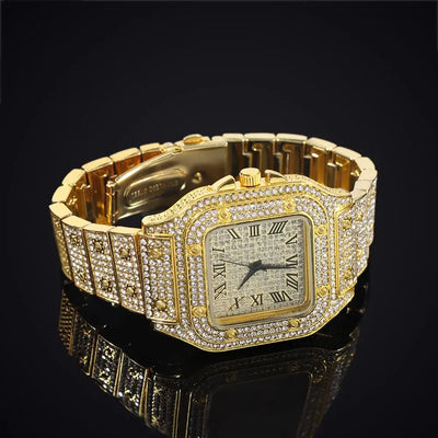 2022 New Iced Out Women Watch Gold Silver Color Square Diamondd Quartz Luxury Hip Hop Wrist Watches Roman Clock Relogio Feminino