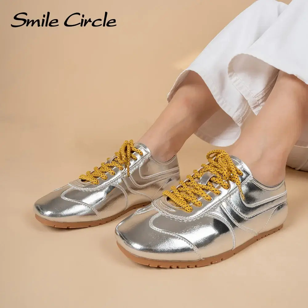 Smile Circle Sneakers Women Suede Leather Trainers Round-toe Flat Shoes Fashion Casual Sneakers