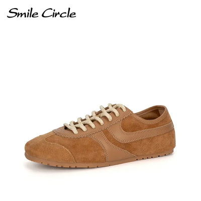 Smile Circle Sneakers Women Suede Leather Trainers Round-toe Flat Shoes Fashion Casual Sneakers