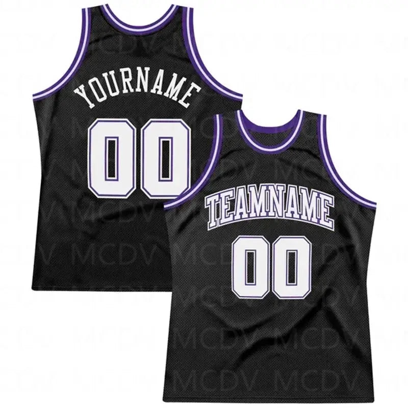 Custom Black White-Purple Authentic Throwback Basketball Jersey 3D Print Team Name Number Vest Game Practice Clothes Adult/Youth