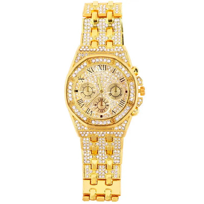 2022 New Iced Out Women Watch Gold Silver Color Square Diamondd Quartz Luxury Hip Hop Wrist Watches Roman Clock Relogio Feminino