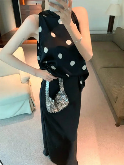 Alien Kitty High Street Women Blouses Chic Polka Dots Elegant New Summer 2024 High Waist Long Skirts Work Wear Office Lady Slim