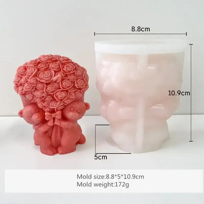 Rose Bear Heart Mold Bouquet Flower Valentine'day DIY Mold Heart Shape Silicone Candle Mould