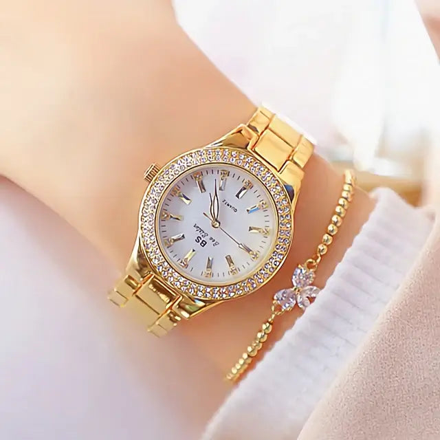 Ladies Wrist Watches Dress Gold Watch Women Crystal Diamond Watches Stainless Steel Silver Clock Women Montre Femme