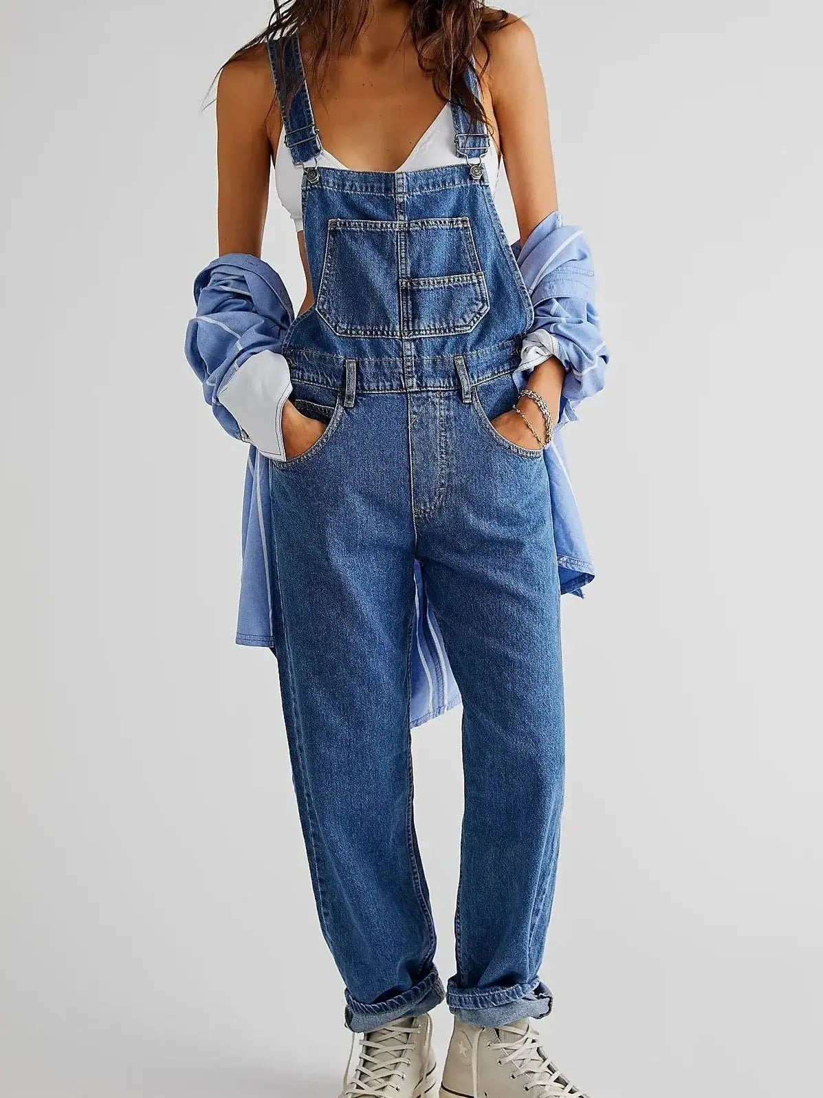 Blue Denim Overalls Jumpsuit Rompers Women Belted Hole Hollow Out E-girl Casual Work Pants Hot Y2k Jeans Long Pants Streetwear