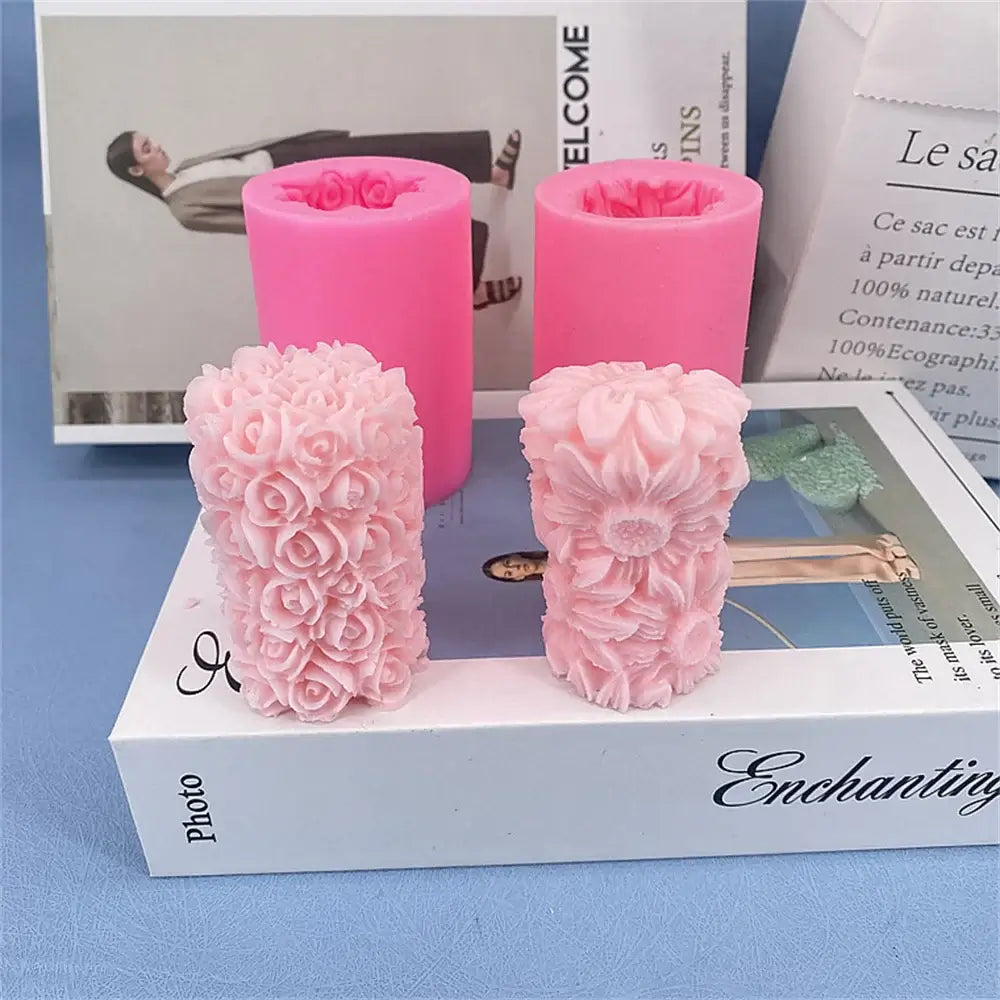 3D Butterfly Heart Rose Carving Cylinder Candle Mold DIY Handmade Flower Relief Craft Plaster Resin Mould Soap Making Tools