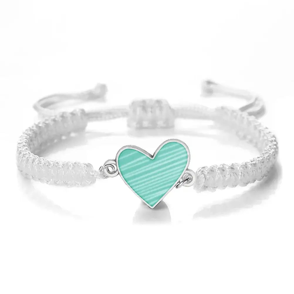 Mint Green/Military Green/White Heart Shaped Pendant Bracelet Adjustable Braided Bangles Summer Love Limited Jewelry for Couples