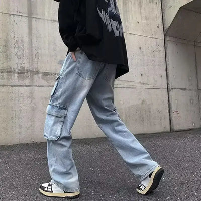 Men Jeans Wide Leg Denim pants Loose Straight Baggy Men's Jeans hip hop Streetwear Skateboard Neutral denim Trousers Cargo jeans