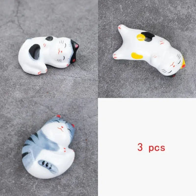 Ceramic Cute Cat Chopstick Holder Tableware Underglaze Restaurant Simple Oval Spoon Bracket Utensil for Kitchen Decoration Home