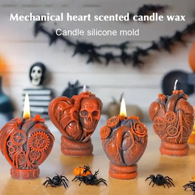 Mechanical Heart Scented Candle Silicone Mold Diy Cement Decor Resin Skull Molds Halloween Plaster Home Ornament Handmade M F1a6