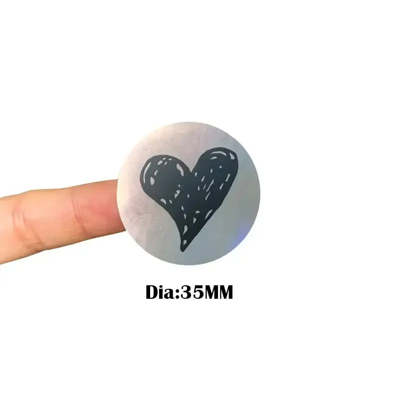 100Pcs Stickers LOVE  Heart Black hand painted diy transparent white sealing sticker cowhide foil gold silver 35MM