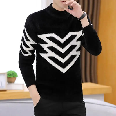 Korean Version Style Up Uppolo/Turtle Neck Sweater Loose Fit Versatile Winter Stretch Knitted Top Outer Wear Plush Top For Men