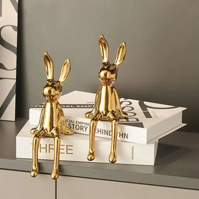 1PCS Ceramic Long-Eared Sitting Rabbit Room Ornaments Statue Luxury Home Decoration Accessories High-End Home Art Aesthetics