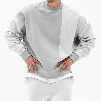 Mens Patchwork Crew Neck Sweatshirt Lightweight Terry Long Sleeve Sweatshirts Leisure Sports Man Pullover Plus Size Male Tops