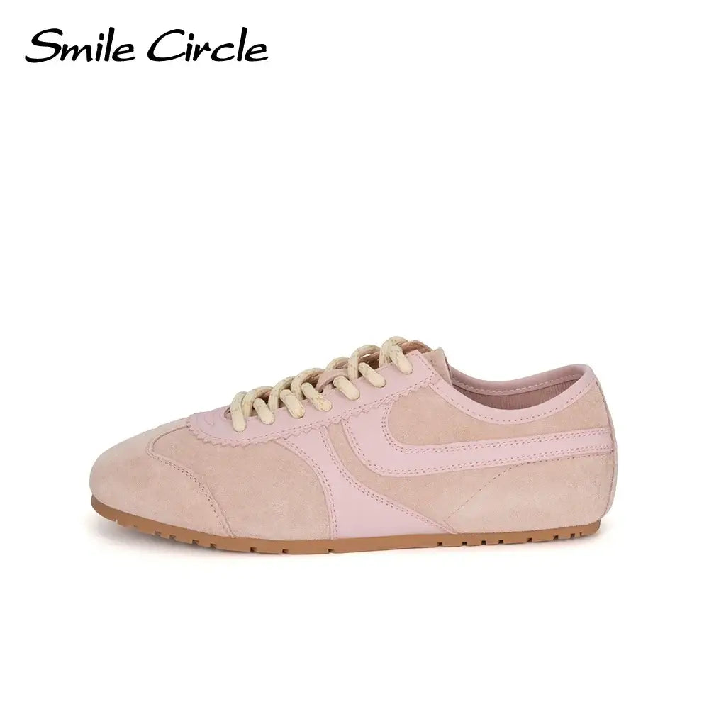 Smile Circle Sneakers Women Suede Leather Trainers Round-toe Flat Shoes Fashion Casual Sneakers