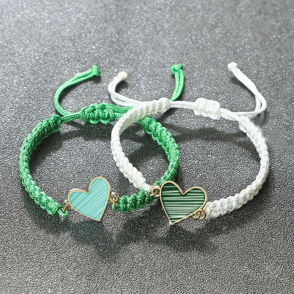 Mint Green/Military Green/White Heart Shaped Pendant Bracelet Adjustable Braided Bangles Summer Love Limited Jewelry for Couples