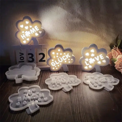 3D Hollow Splicing Clover Silicone Mold DIY Letter Love Clover Ornaments Silicone Mold Lighting Box Candle Holder Cement Mould