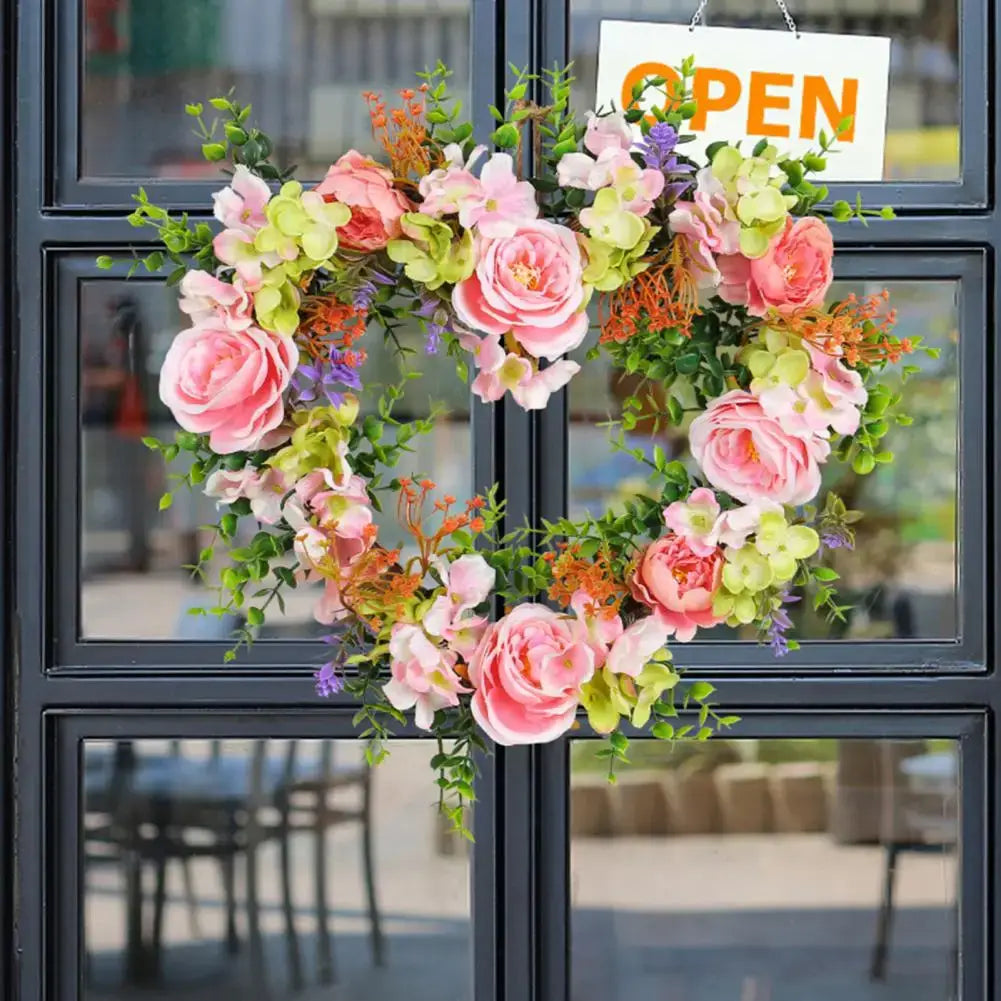 Valentines Wreath For Front Door Heart Shape Artificial Rose Flower Garland Silk Fake Peony Wedding Wall Hanging Decoration