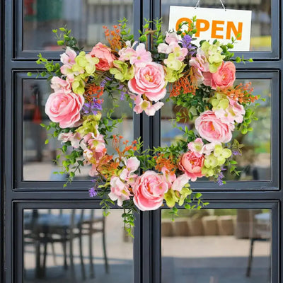 Valentines Wreath For Front Door Heart Shape Artificial Rose Flower Garland Silk Fake Peony Wedding Wall Hanging Decoration