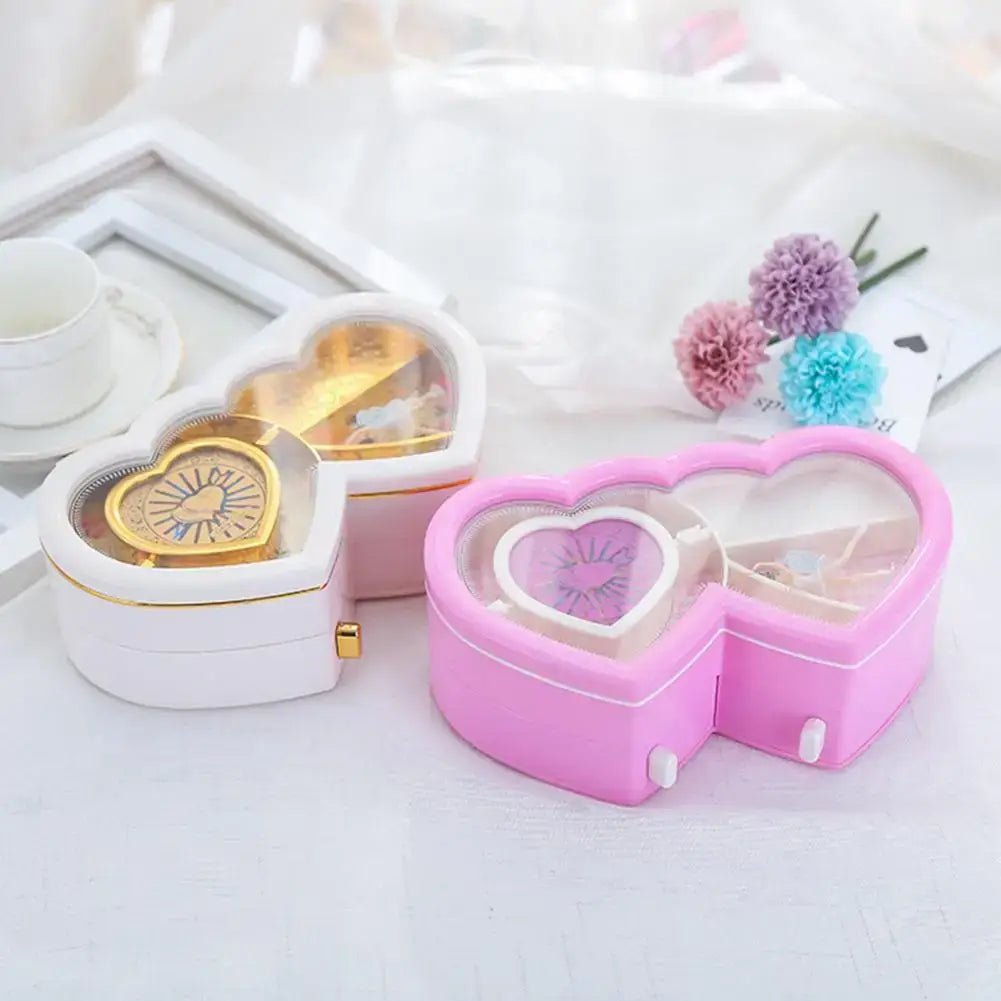 Ballerina Music Trinket Box Heart Shape ABS Storage Holder Clockwork Music Jewelry Storage Box for Children Gifts