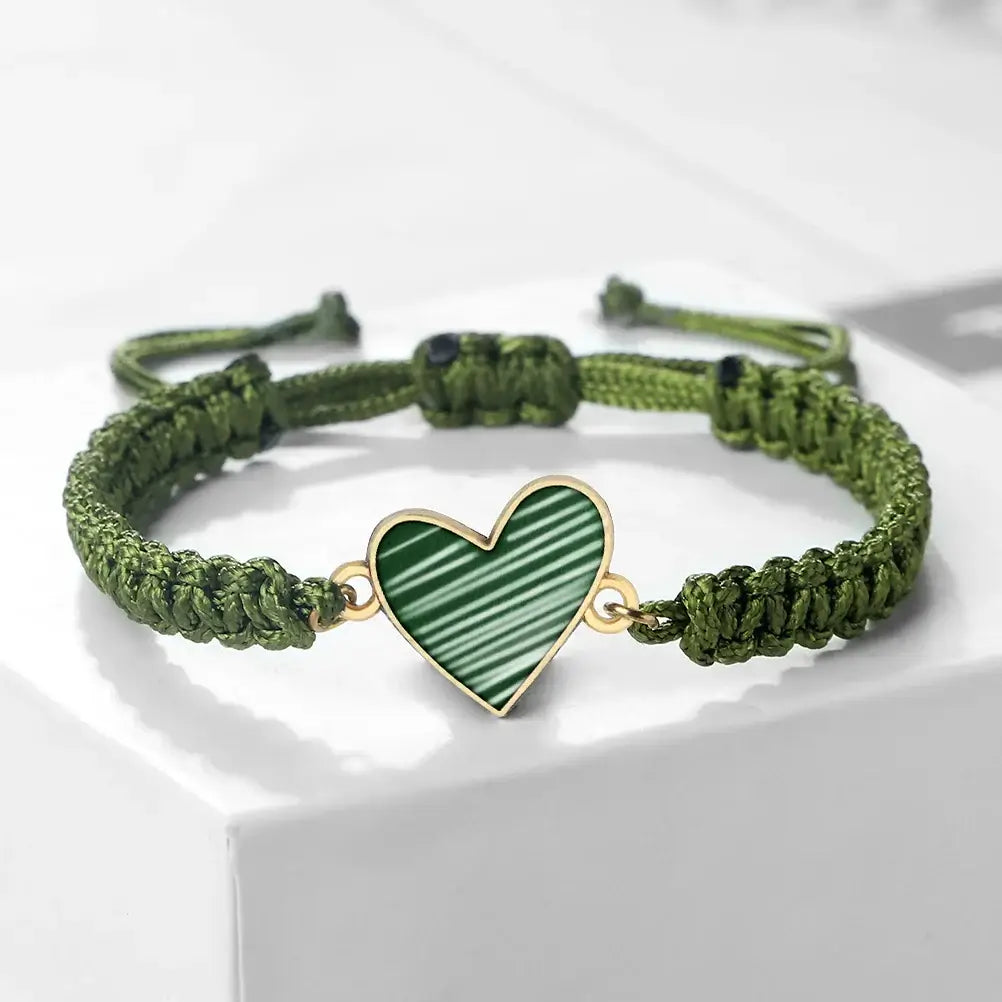 Mint Green/Military Green/White Heart Shaped Pendant Bracelet Adjustable Braided Bangles Summer Love Limited Jewelry for Couples