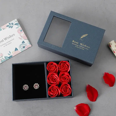 Flower Jewelry Box Six Roses Window Gift Box Ring Earrings Pendant Jewelry Box Jewelry Organizer Valentines Day Decoration