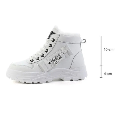 Women Sneakers winter shoes PU Leather trainers Woman Warm plush High Top sport shoes 2001