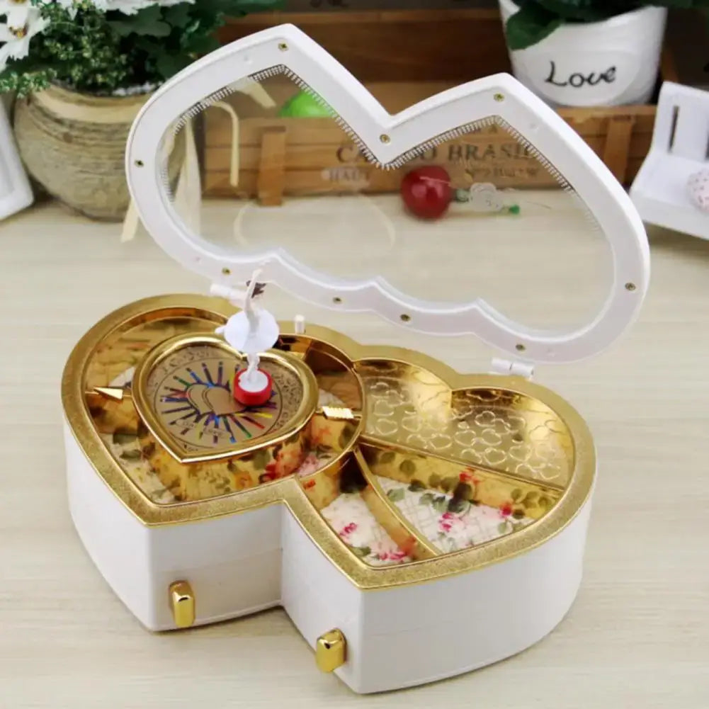 Ballerina Music Trinket Box Heart Shape ABS Storage Holder Clockwork Music Jewelry Storage Box for Children Gifts