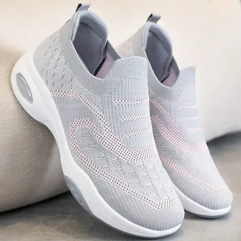 Women Platform Sneakers Fashion Thick Soles Heightened Casual Shoes Comfortable Cushions Loafers Knitted Fabric Walking Shoes