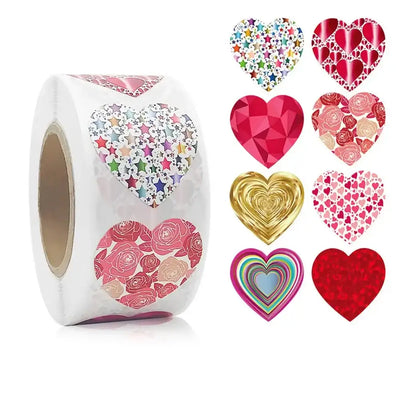 500pcs/roll Sparkling Glitter Heart Stickers - 1 Inch Adorable Designs for Love Labels, Heartfelt Decorations on Envelopes, Gift