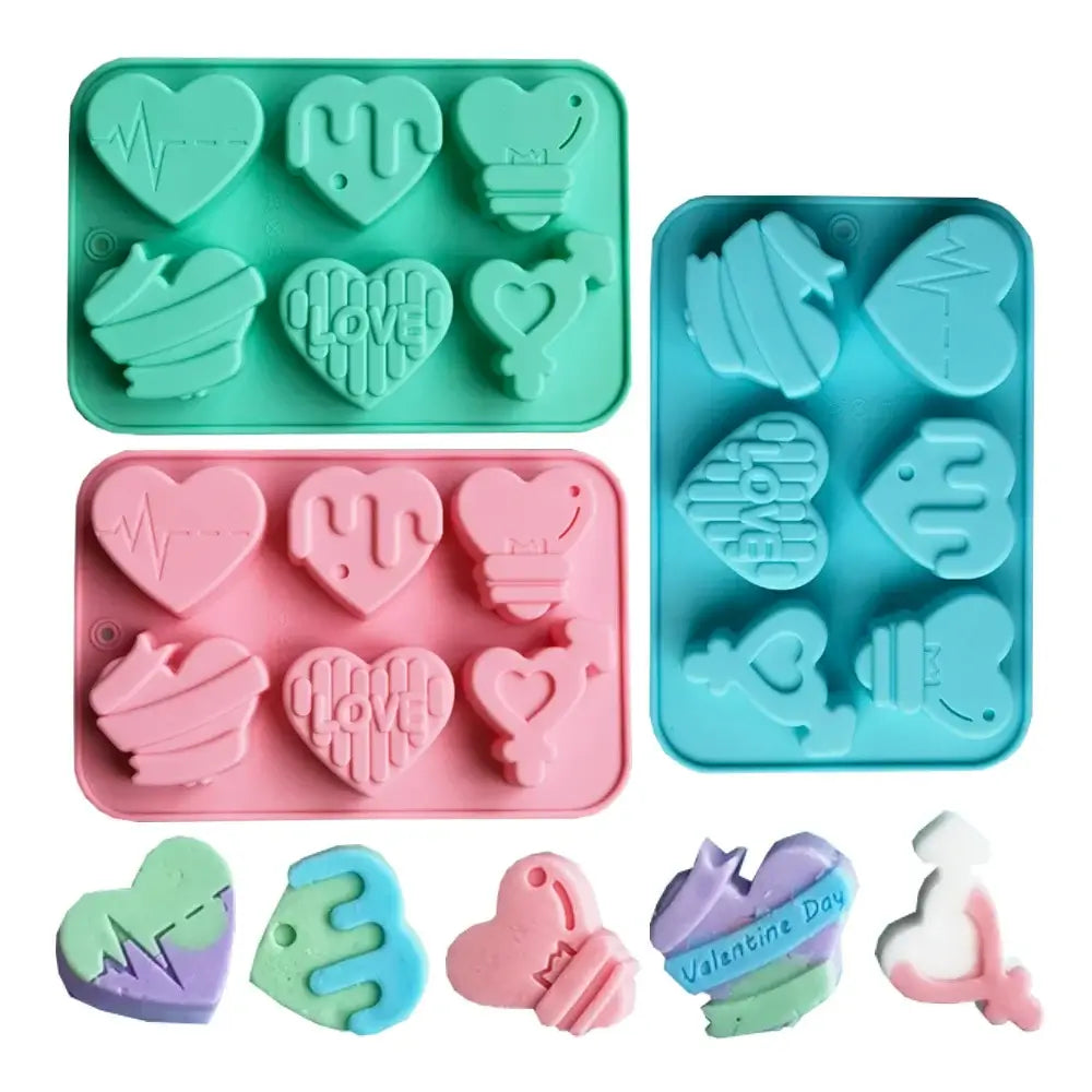 1/2pcs 6 Holes Love Silicone Candy Mold DIY Heart Shaped Candle Soap Mould Chocolate Pudding Jelly Cake Decoration Baking Tool