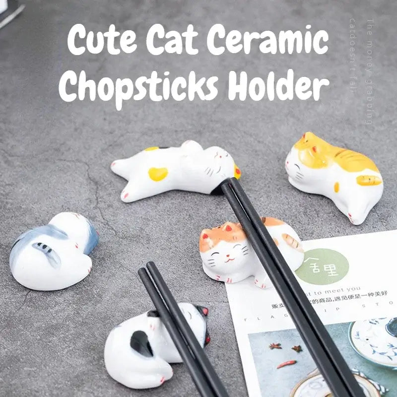 Ceramic Cute Cat Chopstick Holder Tableware Underglaze Restaurant Simple Oval Spoon Bracket Utensil for Kitchen Decoration Home