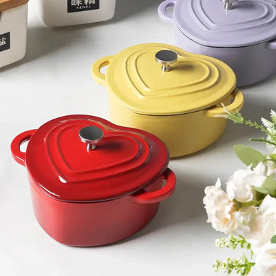 10CM Heart Shaped Red Dutch Oven Small Enameled Cast Iron Pot With Lid Saucepan Casserole Kitchen Accessories Cooking Tools